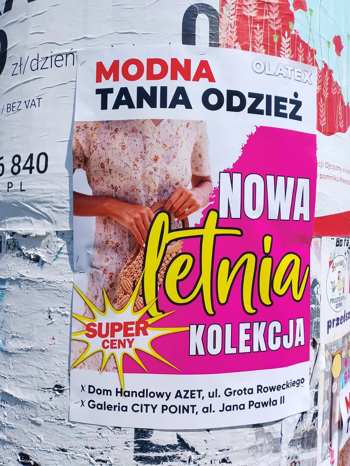 OLATEX - modna tania odzież - plakat na słupie ogłoszeniowym w Tychach